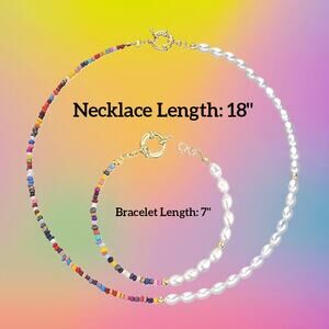 Bohemian Colorful Beaded Beach Necklace & Bracelet Set With Silver Clasp